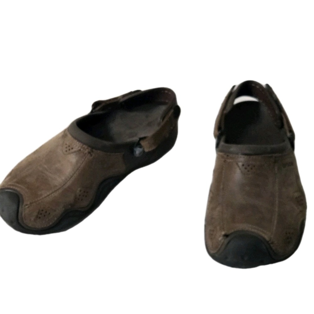 Crocs Swiftwater Tan Leather Slingback Slip-On Clog Shoes Men’s 7.5 8 - Picture 3 of 7
